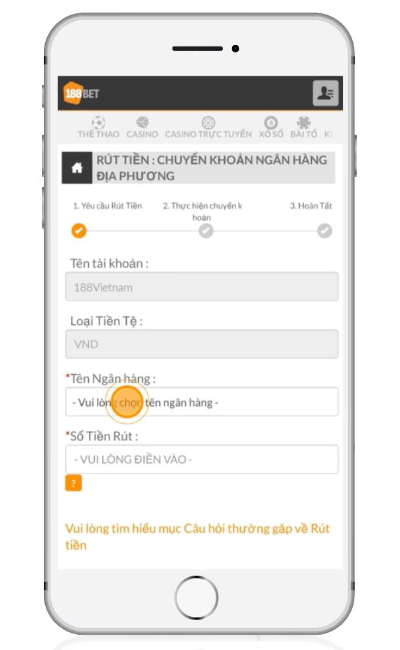 Rút tiền về tài khoản ngân hàng tại 188Bet